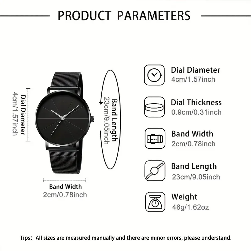 로즈 골드, 블랙 메쉬 스트랩 및 날짜 표시가 포함된 3피스 남성용 패션 쿼츠 시계 세트 - 아연 합금 케이스, 스테인레스 스틸 스트랩