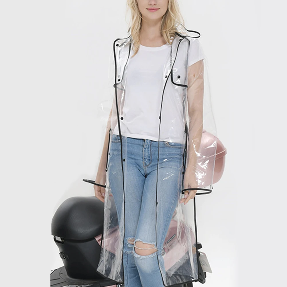 

Black Raincoat Transparent Slicker Hooded Women Poncho Coats Lightweight Rainwear EVA Material Waterproof