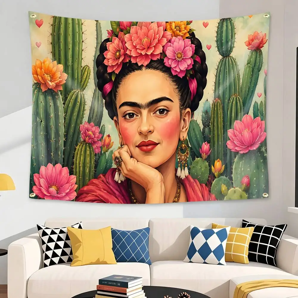 Artist Self-portrait F-Frida Kahlo  Flag Tapestry Banner for Bedroom Living Room Outdoor Camping Custom Supported