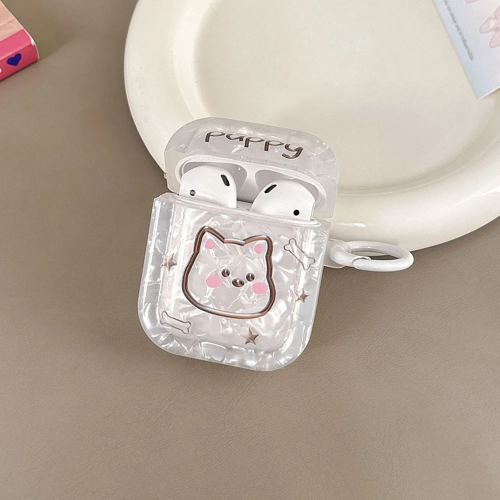 

Мультяшный милый щенок, блестящий белый чехол для наушников AirPods 1 2 3 4 Pro 2, матовый силиконовый защитный чехол с бантом, браслет