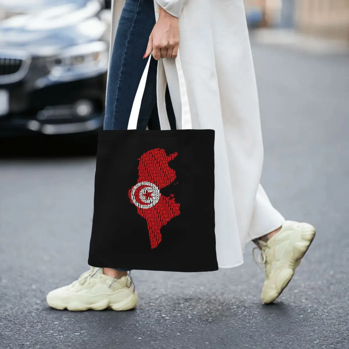 Tunisia Flag And Tunisia Flag Shopping Bags Girls Canvas The Tote Bag Folding Women Shoulder Tote Travel Handbag
