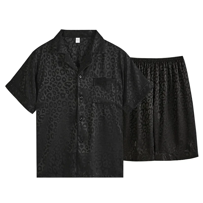 

Рубашка с коротким рукавом, шорты с леопардовым принтом, повседневный пижамный комплект, одежда для сна, домашняя одежда, ночная рубашка с лацканами, шелковая домашняя одежда, костюм для сна