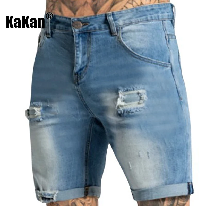 Kakan - New Men's Ripped Jeans, Y2k Men's Elastic Short Jeans Jeans, Jeans Man Brand