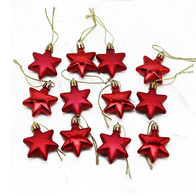 (12 Pcs/pack) 5cm Christmas Pendant Star Christmas Ball Pendant Electroplated Plastic Matte Mixed Decoration Accessory Party