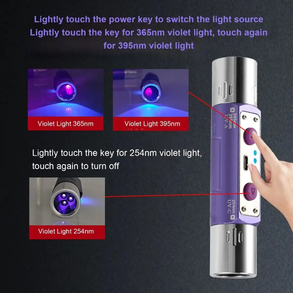UVC Longwave UV Flashlight 254nm Shortwave Blacklight LED Flashlight 395nm LED UV Flashlight Lamps Minerals Detector