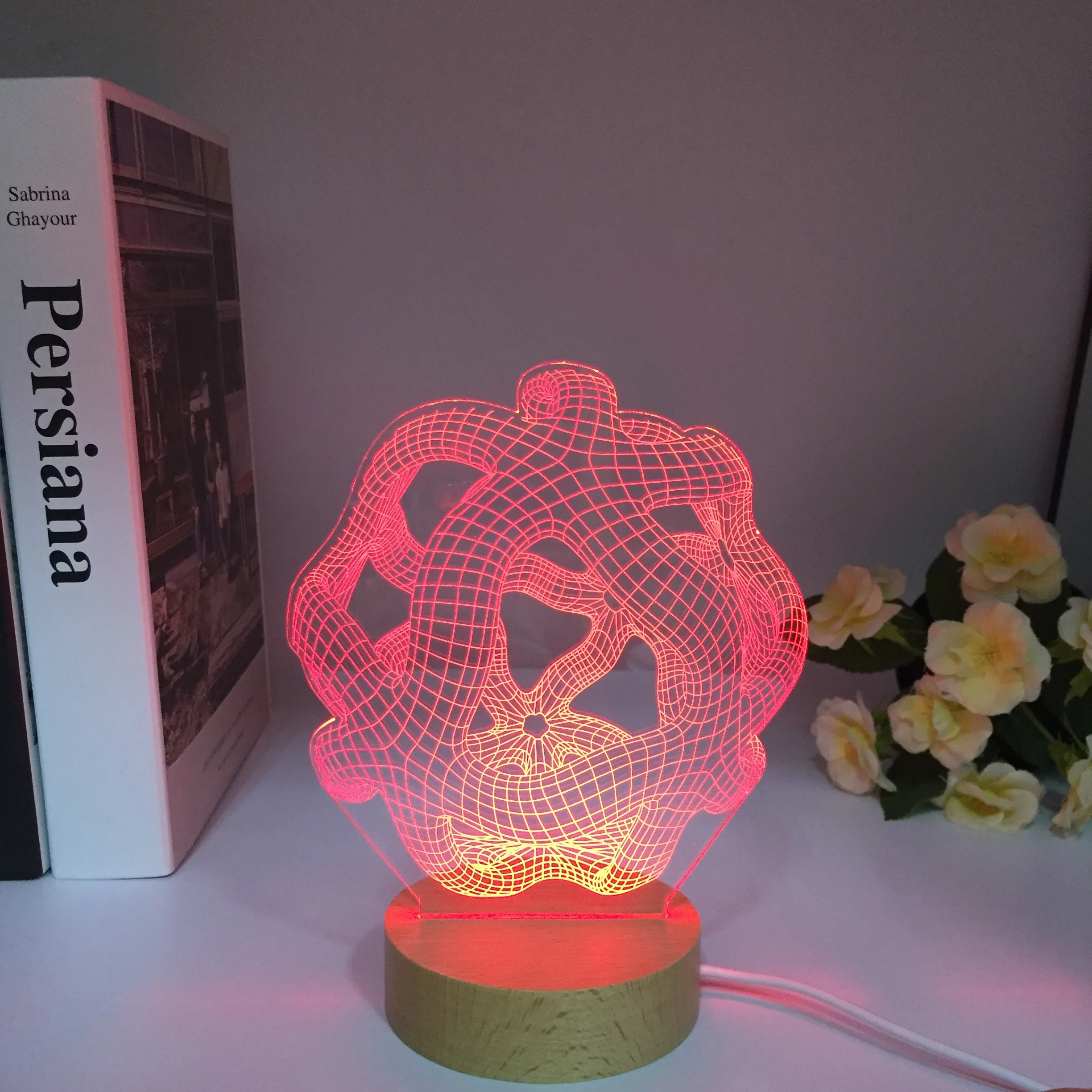 Abstract 3D Illusion Hologram LED Night Lamp for Living Room Decor Baby Bedroom Night Light Wooden Colorful Nightlight Dropship