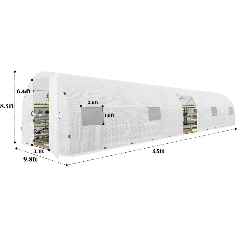 44x10x7.5 FT Tunnel Greenhouse, Upgraded Swing Door, Galvanized Steel Frame, Film Clips, Premium PE Cover, Outdoor Greenhouse