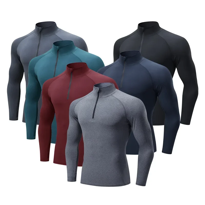 

Men Fitness Clothes Long Sleeve Sports Clothing Gym Compression Shirt Half Zip Quick Dry Traning Top Basketball Running Jacket