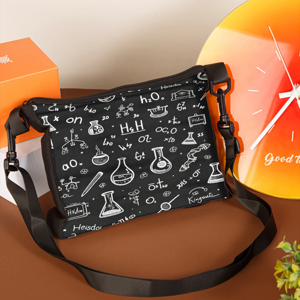 

1pc Science Lab Theme Crossbody Bag Black Chemistry Formulas And Equipment Print Shoulder Bags For School College Work And Daily