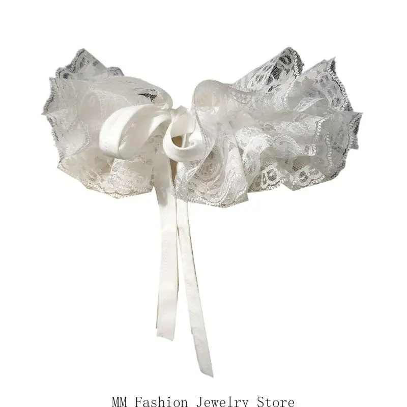 D0UB Collare cosplay Halloween con collo staccabile in pizzo con volant a strati per feste eventi a tema edoardiano