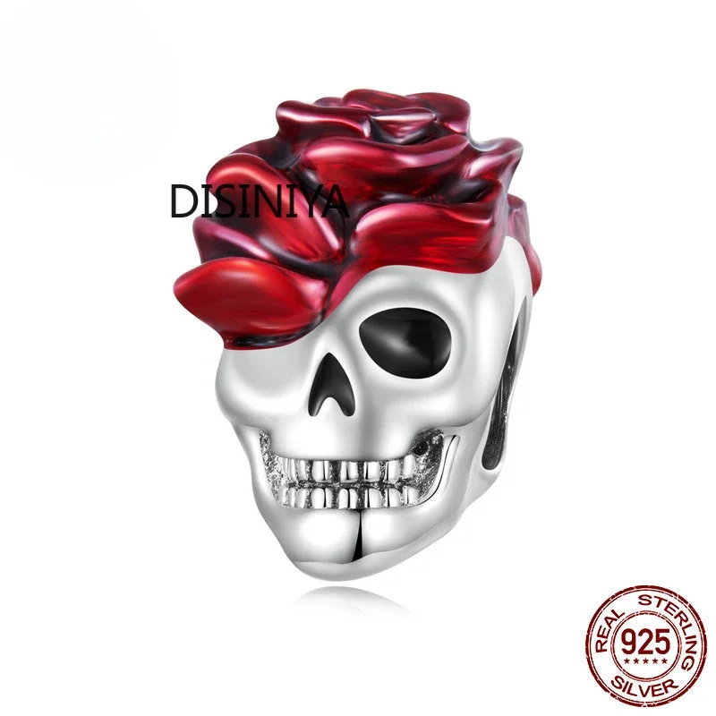 925 sterling silver Halloween series suitable for DIY pendant bracelets and high-end jewelry skull beads red rose pendant