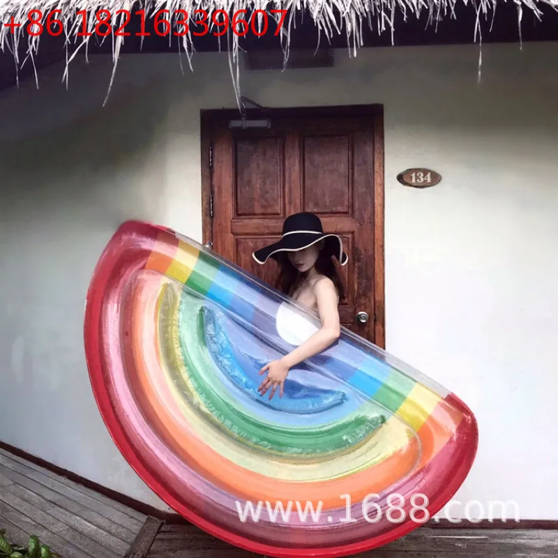 Summer swimming pool rainbow floating bed adult floating drain upper inflatable bed half rainbow kickboard