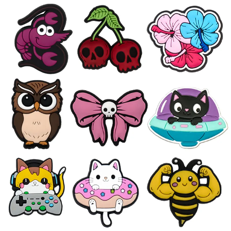 1/9pcs Cute Animals Shoe Charms Cats Owls Honeybee Shoe Decorations Accessories Flamingo Pins for Women Men Kids Clog Buckles