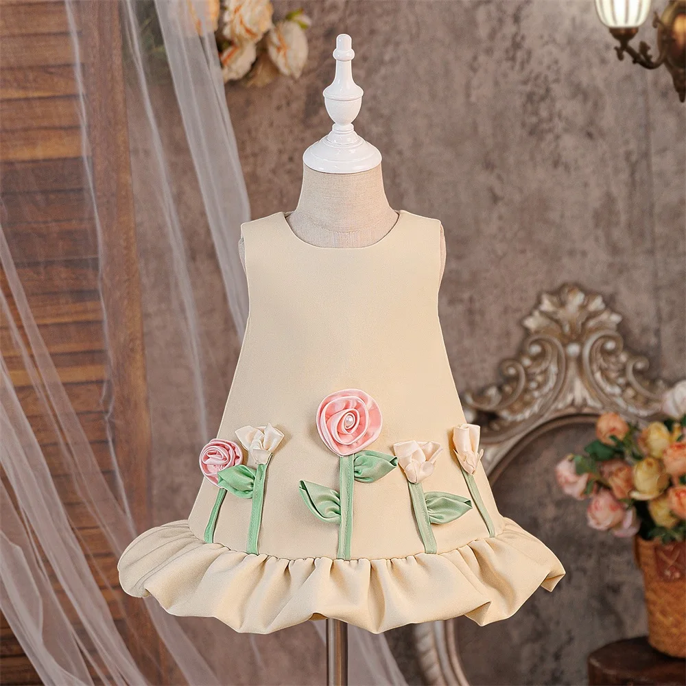 

Детское 3D-платье с цветочным узором для девочек: нарядное, для вечеринок, дня рождения, выпускного, крестин, для маленьких принцесс