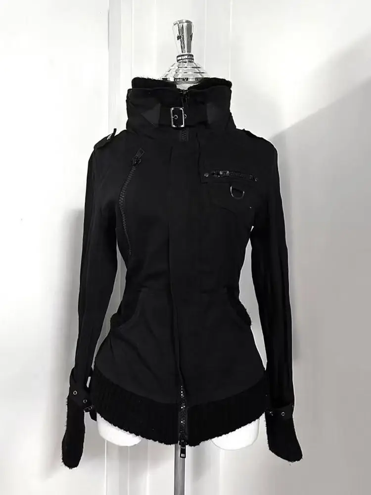 Dark Domain Charge Retro Gothic Cla-Style Dark Techwear Short Jacket - Waist-Cinching Design for Daily Commute