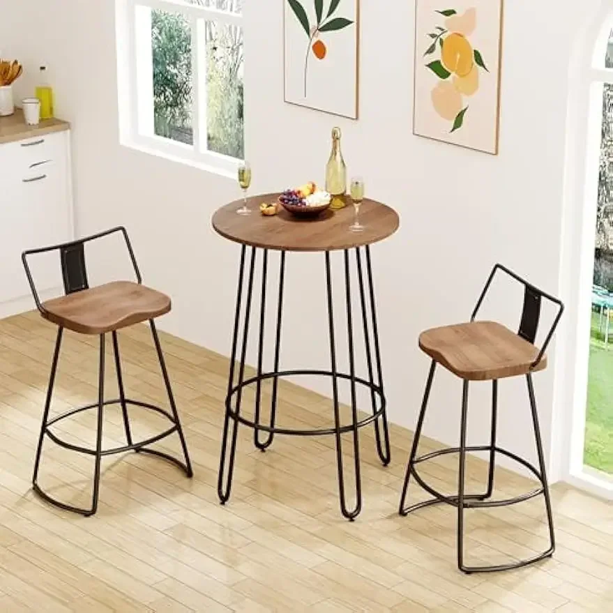 Mesa de bar moderna, conjunto de 2 bancos redondos e giratórios, banco de bar para café da manhã, sala de jantar, sala de estar, marrom, mesa de bar minimalista