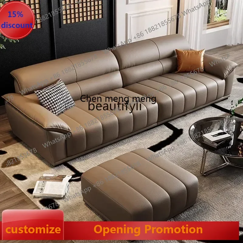 cn8617 ssNew Light Luxury All leather sofa retro coffee color, new medieval style, straight row against the wall, one-character