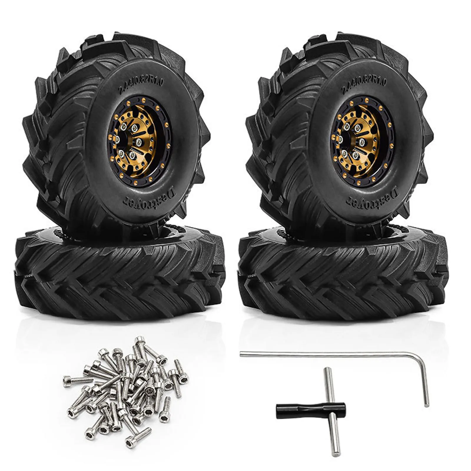 

4Pcs 1.0" Beadlock Wheels Tires 1.0 RC for SCX24 AX24 TRX4M FMS FCX24 1/18 1/24 Scale RC Crawler Car All-Terrain Rubber Tires