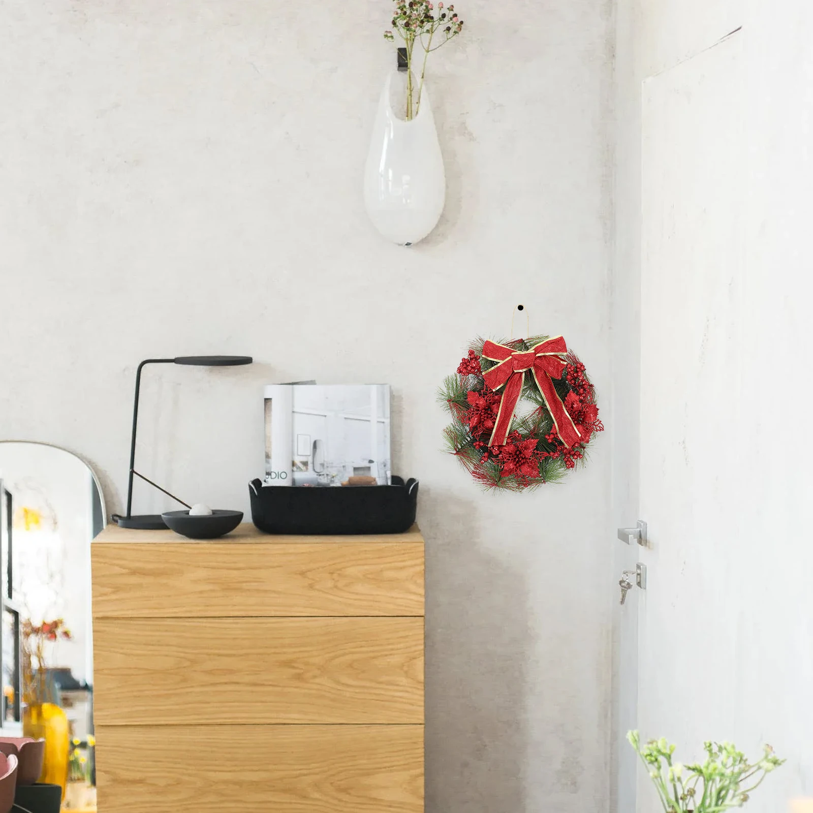 

Xmas Wreath Decorative Garland Artificial Plastic Flower Door Hanging Holiday Party DIY Craft Christmas Pine Needle Simulation