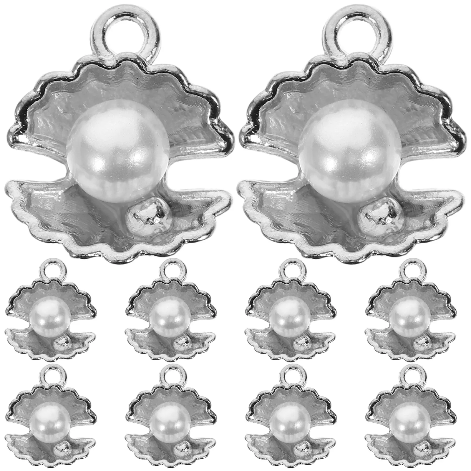 

10 шт. подвесок-ракушек с жемчугом, имитация белого жемчуга, фурнитура из сплава для изготовления украшений своими руками: серег, ожерелий, браслетов