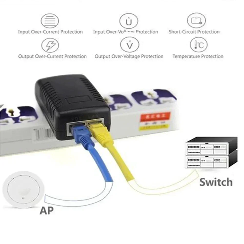 Imagem -03 - Huitenda-poe Adaptador de Alimentação Injector Ethernet Poe para Switch Cctv Câmera ip ap Telefone Plug ue 12v 15v 24v 48v 1a 0.5a 05a