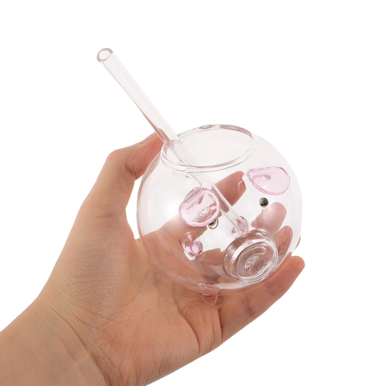 

Cute Pig Shaped Glass Cup 220ml Clear Cocktail Cup with Straw for Orange Juice Wine Cappuccino Stylish and Functional