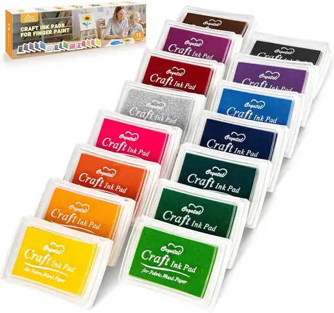 15 Washable Craft Ink Pads for Kids DIY, Stamps on Paper Wood Fabric Scrapbooking