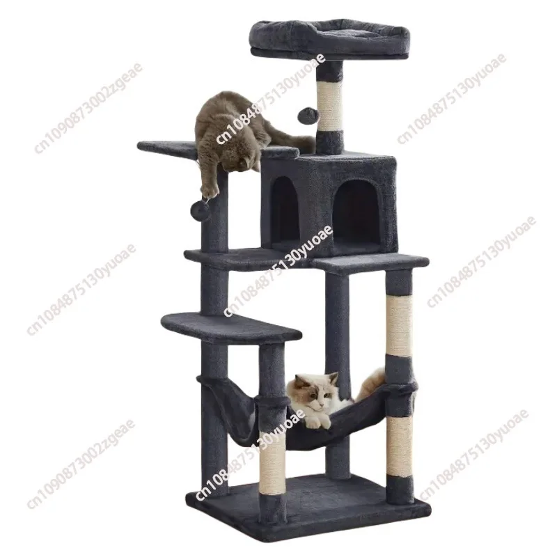 pink Large Multi-level Cat Trees & Scratcher with Hammock Luxury Wood Pet Cat Tree Tower