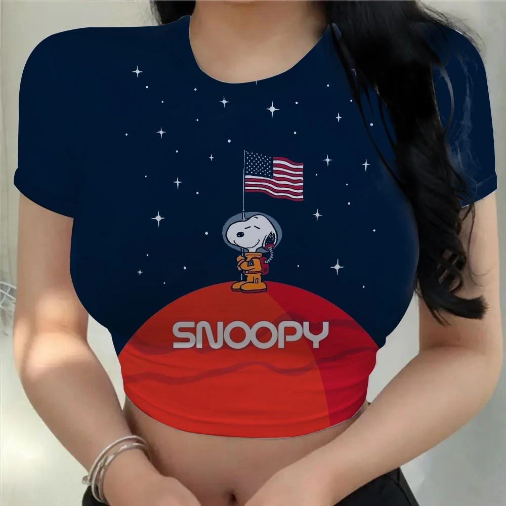 

Summer cute sexy summer short sleeve tight belly button vest Disney Snoopy print short sleeve women's vest for women