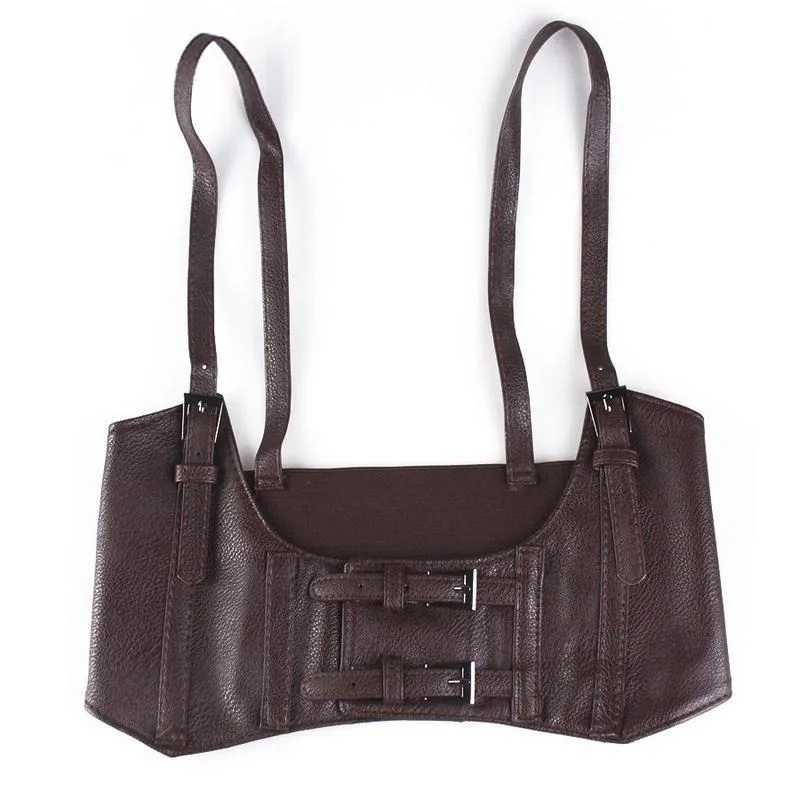 

1pc Women Pu Leather Wide Waist Belt 2 Side Buckle Waistband Vintage Elastic Waist Shoulder Corset Bandage Womens Waist Belts