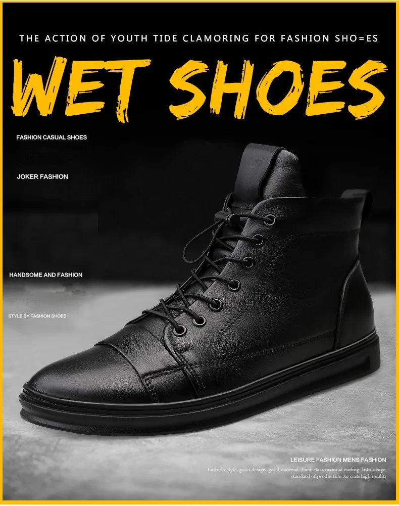 New Big Size Men Shoes High Quality Genuine Leather Men Ankle Boots Fashion Black Shoes Winter Men Boots Warm Shoes With Fur