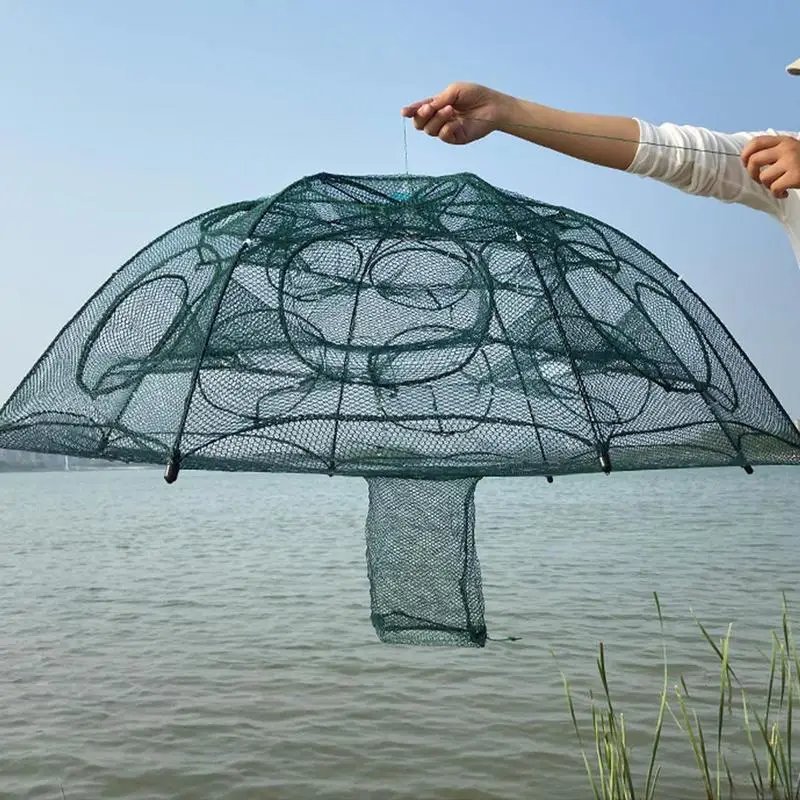 Fish Traps For Small Fish Foldable Fishing Net Cast Net Nylon Mesh Large Space Fishing Accessories Safe Catch Umbrella For