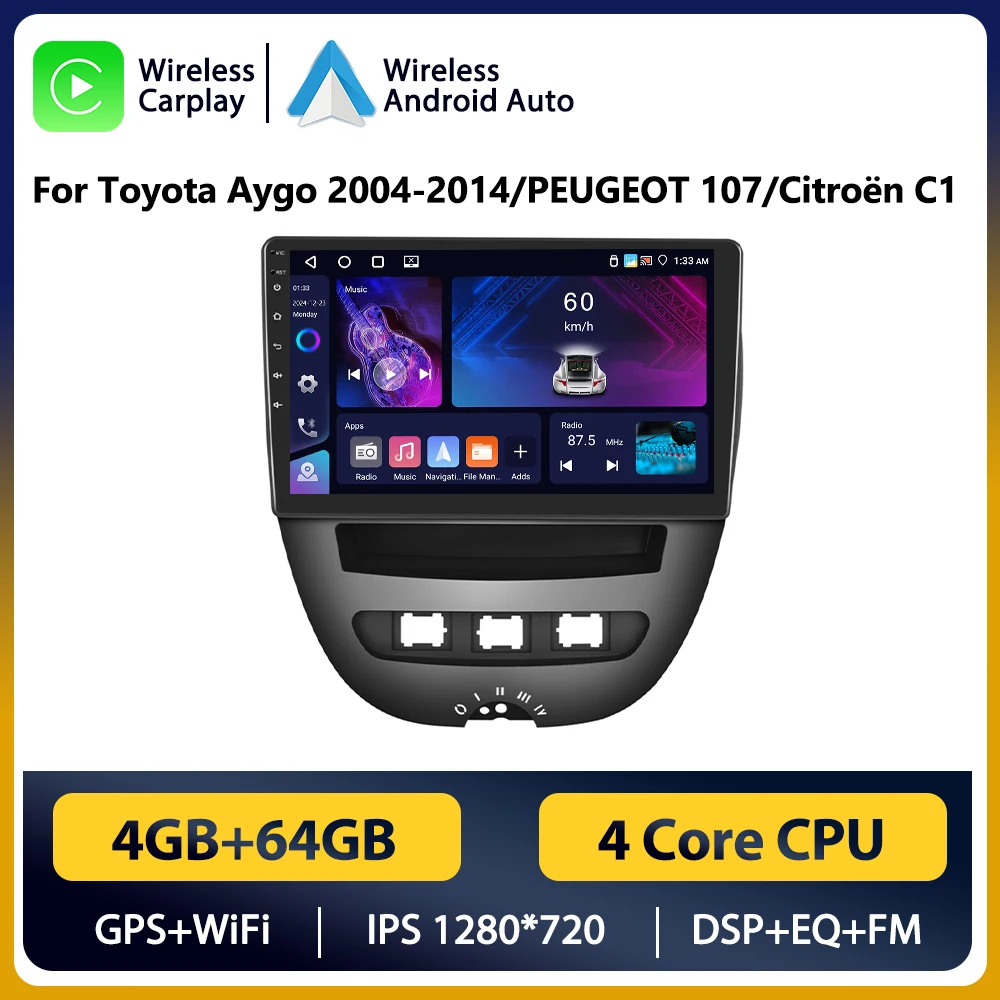 Podofo 2DIN Android Car Radio For Peugeot 107 Toyota Aygo Citroen C1 2005-2014 Android Auto Multimedia Navigation GPS Head Unit image 3
