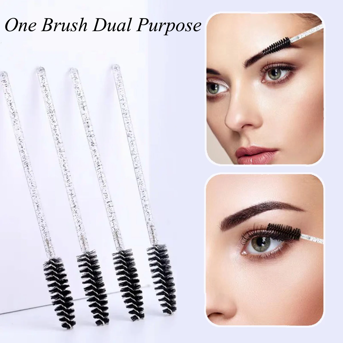 9/19/49 Pcs Black Disposable Mascara Wands, Glitter Clear Handle Eyelash Brush Spoolie Lash Tools for Makeup and Beauty Salon