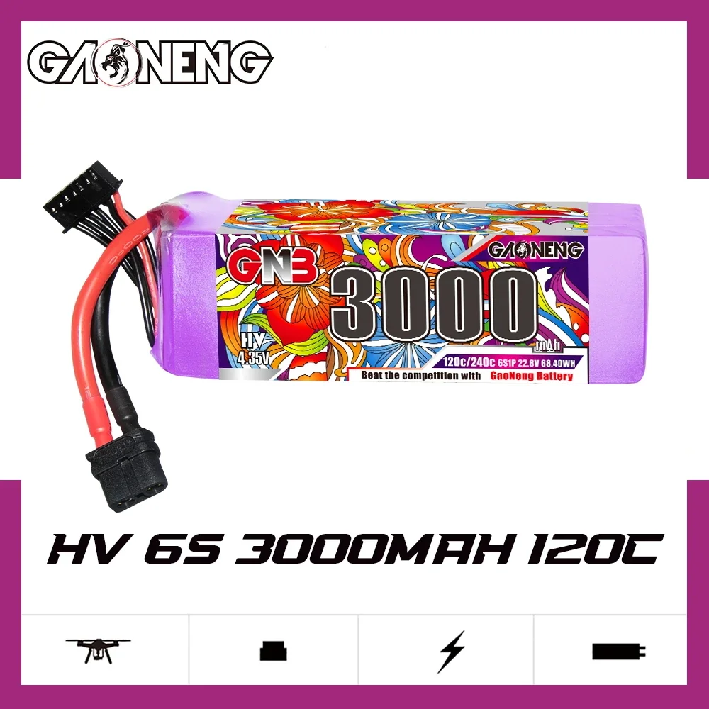 

GAONENG GNB 3000mAh 6S 120C 240C 22.8V XT60 LiPo Battery FMS 70mm EDF Jets 1400mm 3D Plane Size 600mm to 700mm Helicopters