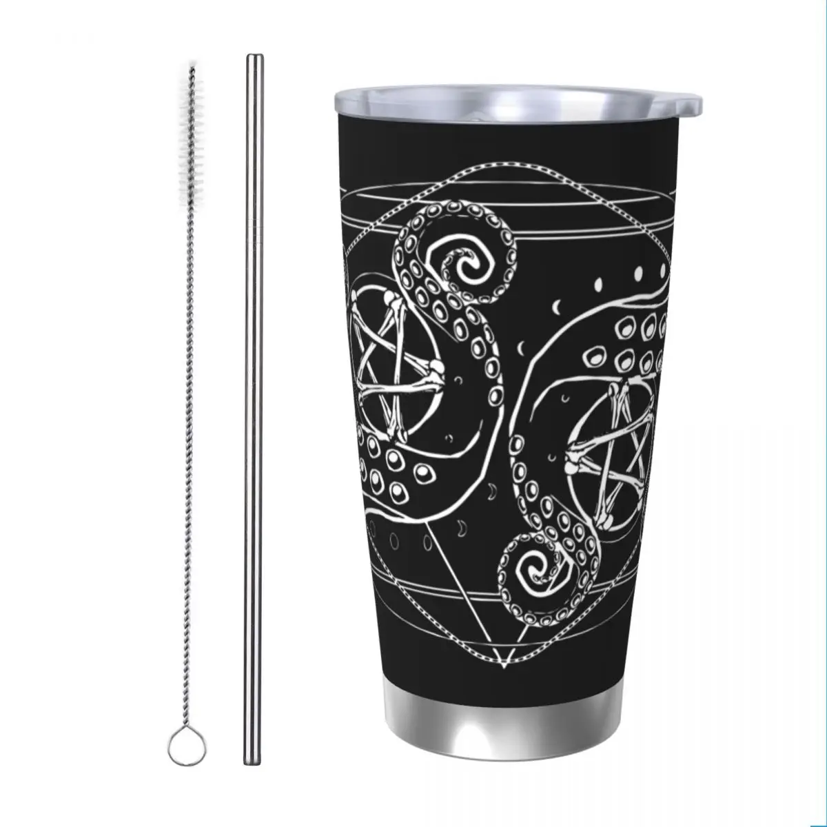 Tentacles Of Pentacles Insulated Tumbler with Lid Tarot Occult Witch Vacuum Coffee Mugs Double Wall Thermos Bottle Cups, 20oz