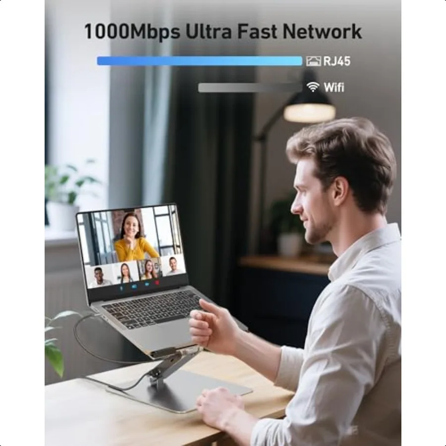 Laptop Stand with USB C 6in1 Docking Station HDMI 4K@60Hz Gigabit Ethernet 100W Power Delivery 10Gbps 1USB C 3.2 and 2USB A 3.2