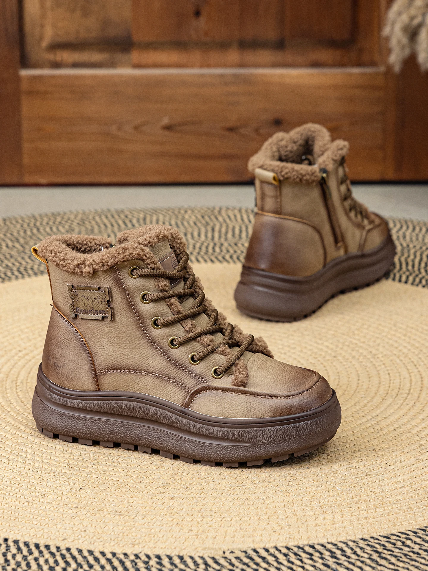 

Женские зимние ботинки из натуральной кожи с утеплением из овечьего меха, ретро-стиль, теплые короткие ботинки, большие размеры, с хлопковой подкладкой