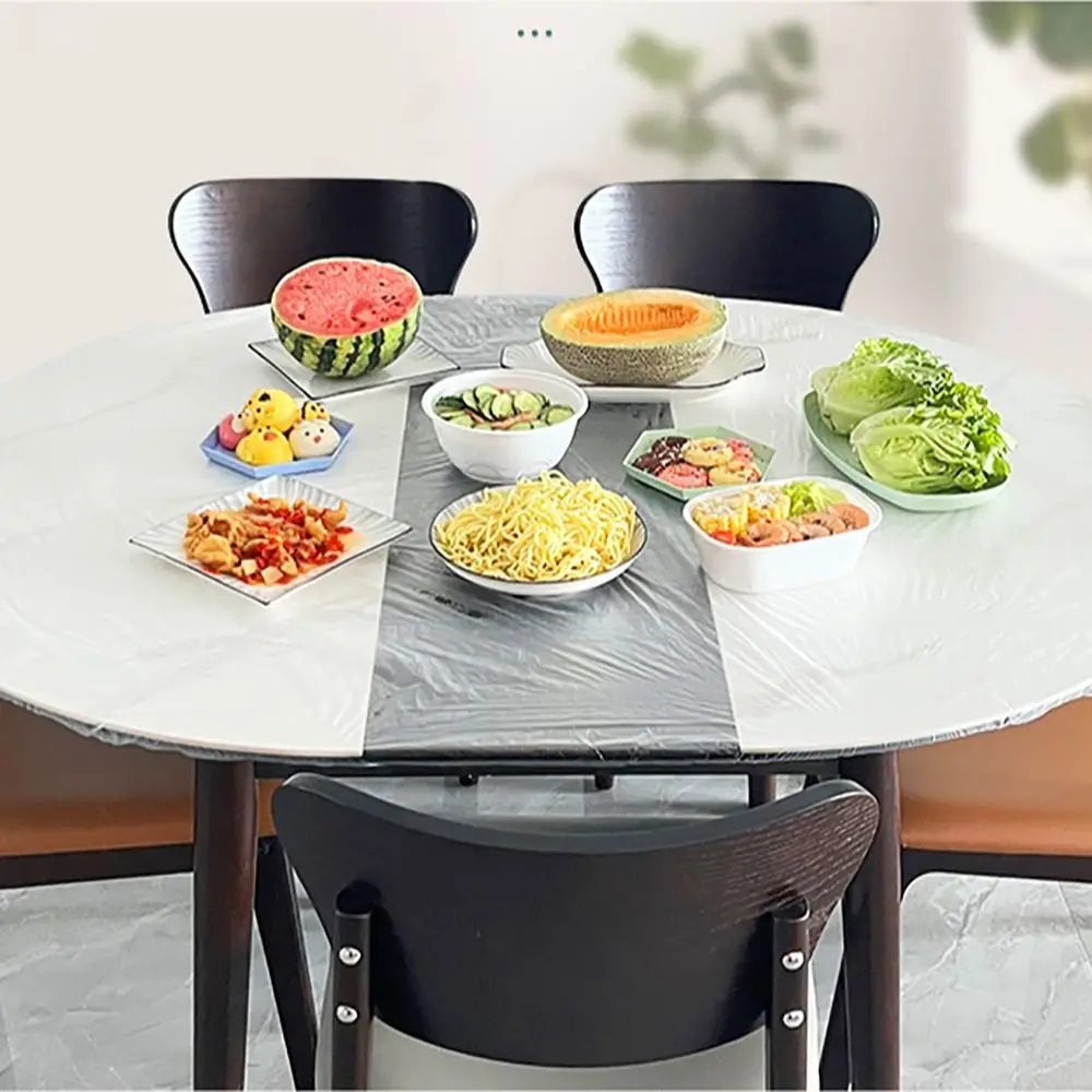 10Pcs Thickened PE Disposable Tablecloth Greaseproof Elastic Mouth Table Cover Kitchen Accessory Round Square Table Cover