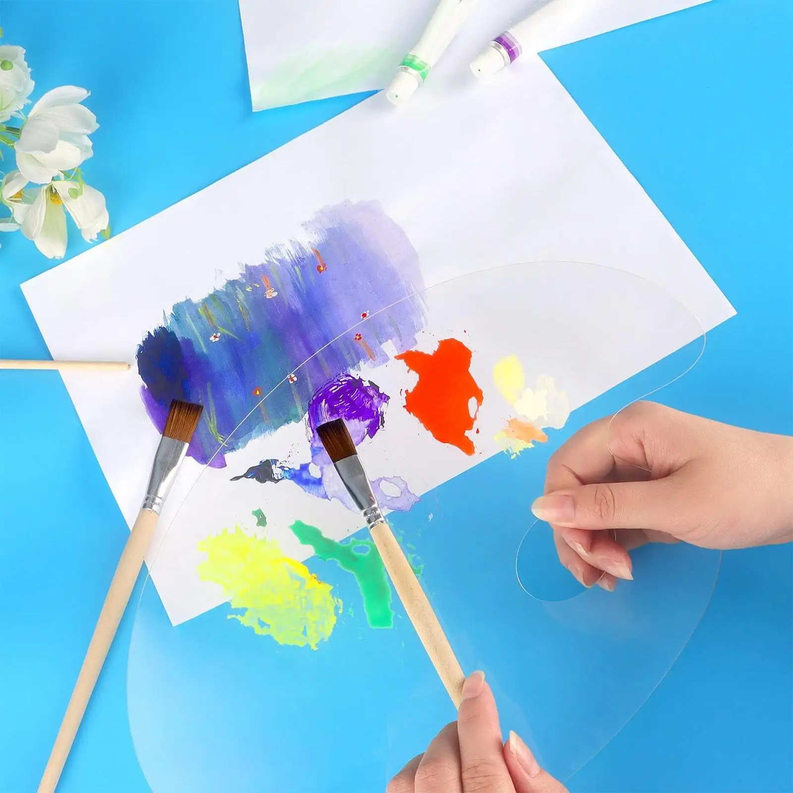 2Pcs Art Paint Plate Painting Pallet Easy Clean Transparent for Color Mixing