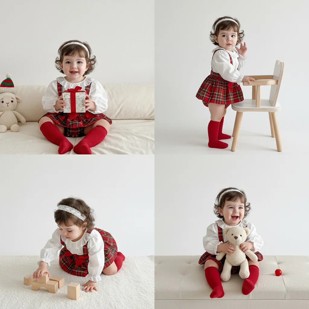 2 Piece Set 2026 Baby Spring and Autumn Style Strap Skirt Girl Checkered Bow Long Sleeve Top Checkered Romper Suit