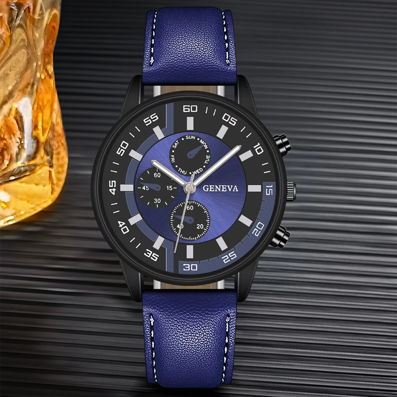 Men'S Quartz Watch Leather Strap Round Dial Watch Top Luxury Brand Men'S Watch Casual Business Men'S Clock Gift