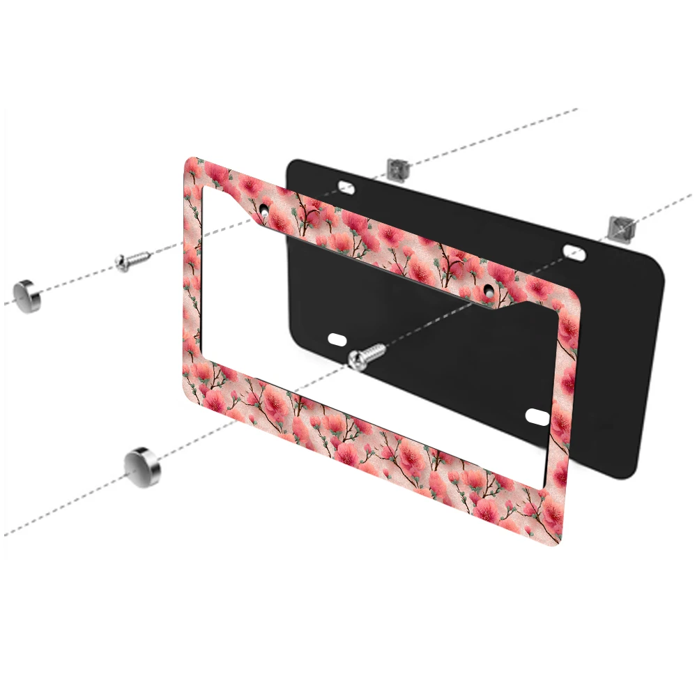 1 قطعة نمط الأزهار الوردي 2-Hole إطار لوحة الرخصة مادة الألومنيوم 6x12 بوصة مع المسمار مجموعة خمر سيارة الديكور هدية Sta