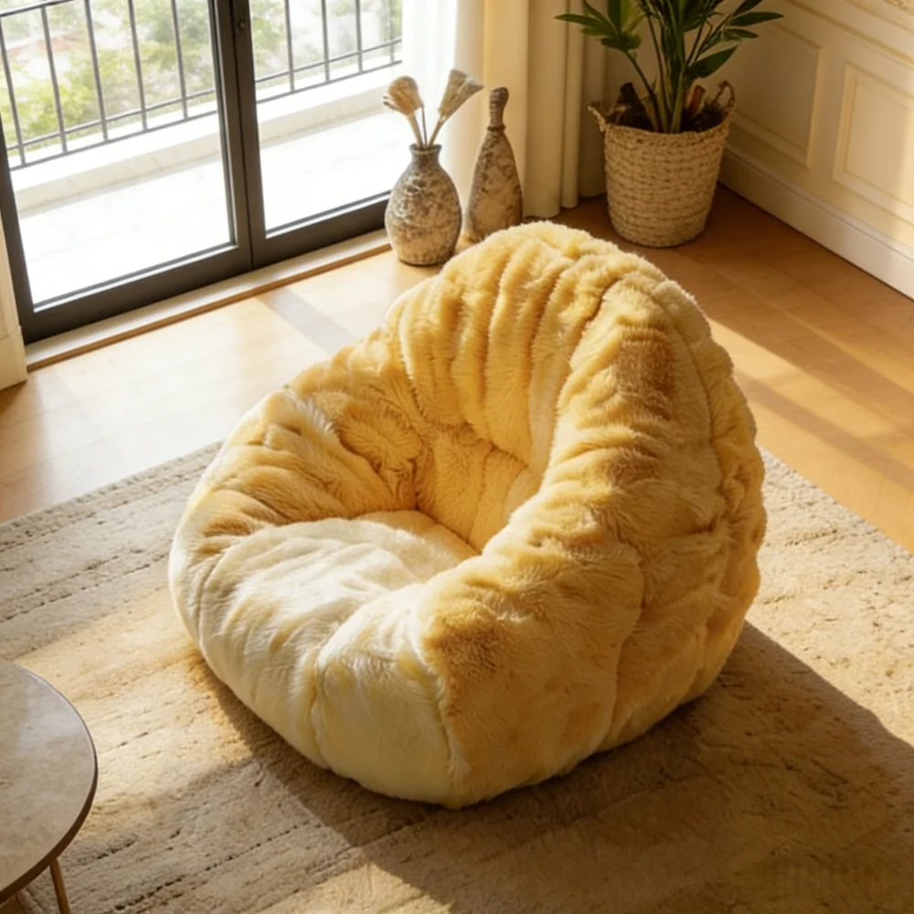 Pineapple Crown Cream Yellow Plush Lazy Recliner Internet Famous Living Room Bedroom Soft Comfortable Cute Single Sofa