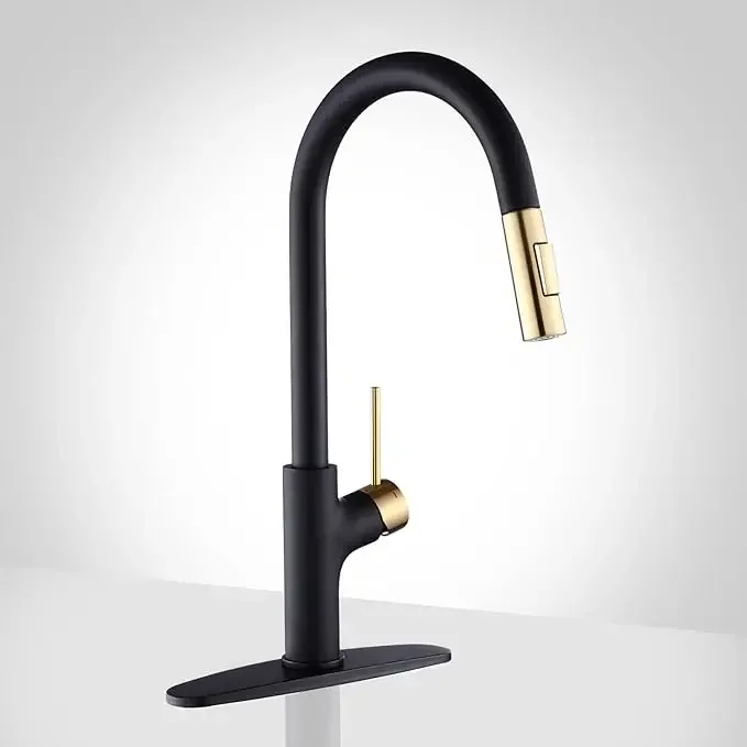 YYHC-Black and gold kitchen faucet with pull-down magnetic base spray stainless steel drawout kitchen sink faucet single handle