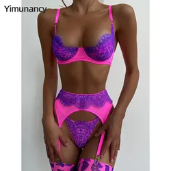 Yimunancy Sensual Lingerie Lace Delicate Underwear 4-Piece Sexy Exotic Sets Fancy Garter Skin Care Brief Kits