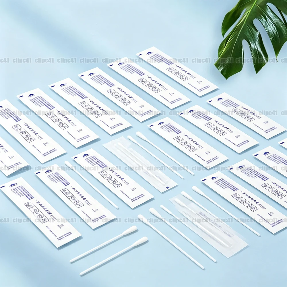 100Pcs Flocked Cotton Disposable Nasal Swabs Specimen Collection Swab Nasopharyngeal Oral Swab Test Laboratory Detection 15cm