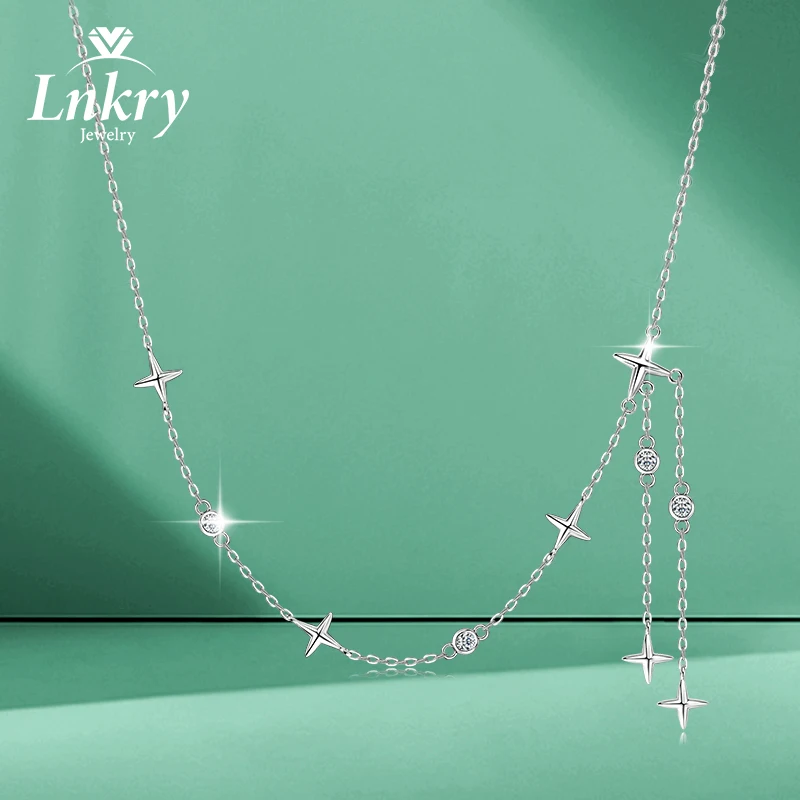 

Lnkry Certified Round 2.5mm Moissanite Choker Necklace 925 Sterling Silver Tassel Star Necklaces For Girls Korean Party Jewelry