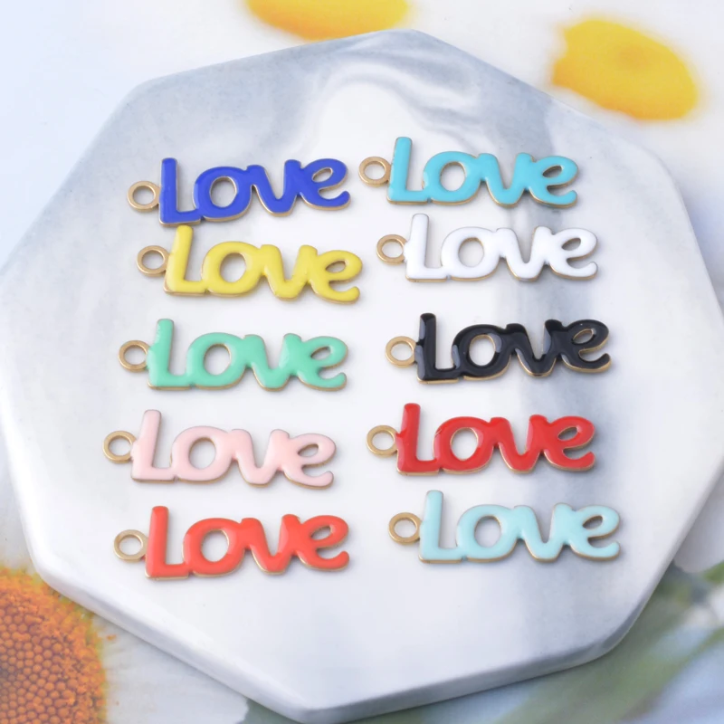 10 Stück doppelseitige Emaille-Buchstaben-Liebesanhänger aus Kupfer mit Öltropfen-Effekt, Mädchen-Alphabet-Ohranhänger, DIY-Schmuck, Halsketten-Zubehör – Detail 3