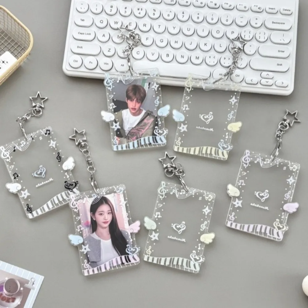 Cute Acrylic Photocard Holder Music Pendant Photo Card Protector Portable Transparent ID Badge Holder For ID Badge